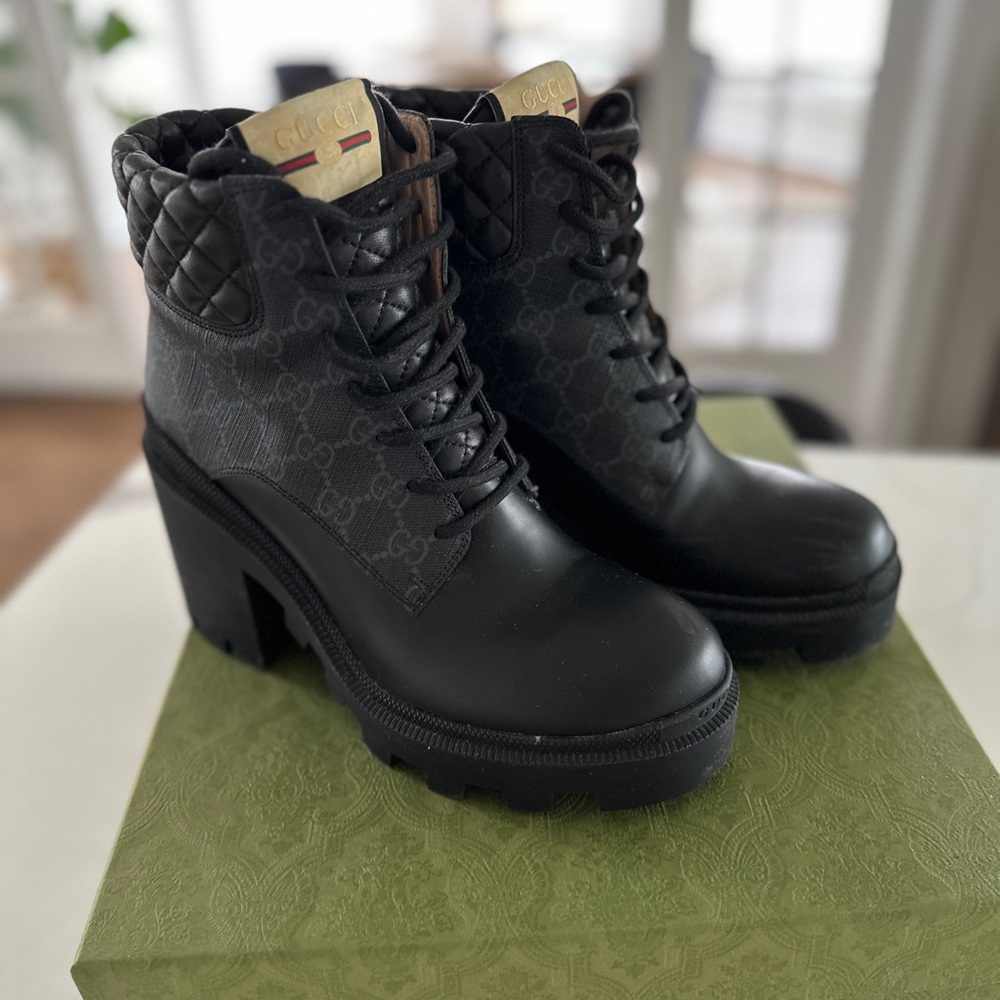 Gucci Platform High Block Heel Ankle Boots, size 39